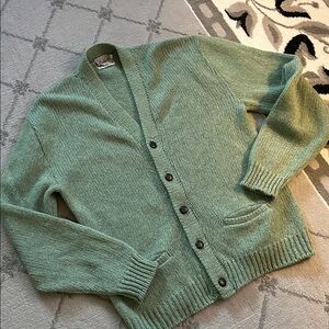 Pinehurst Vintage Men's Green V-Neck Button Up Wool Cardigan Sweater